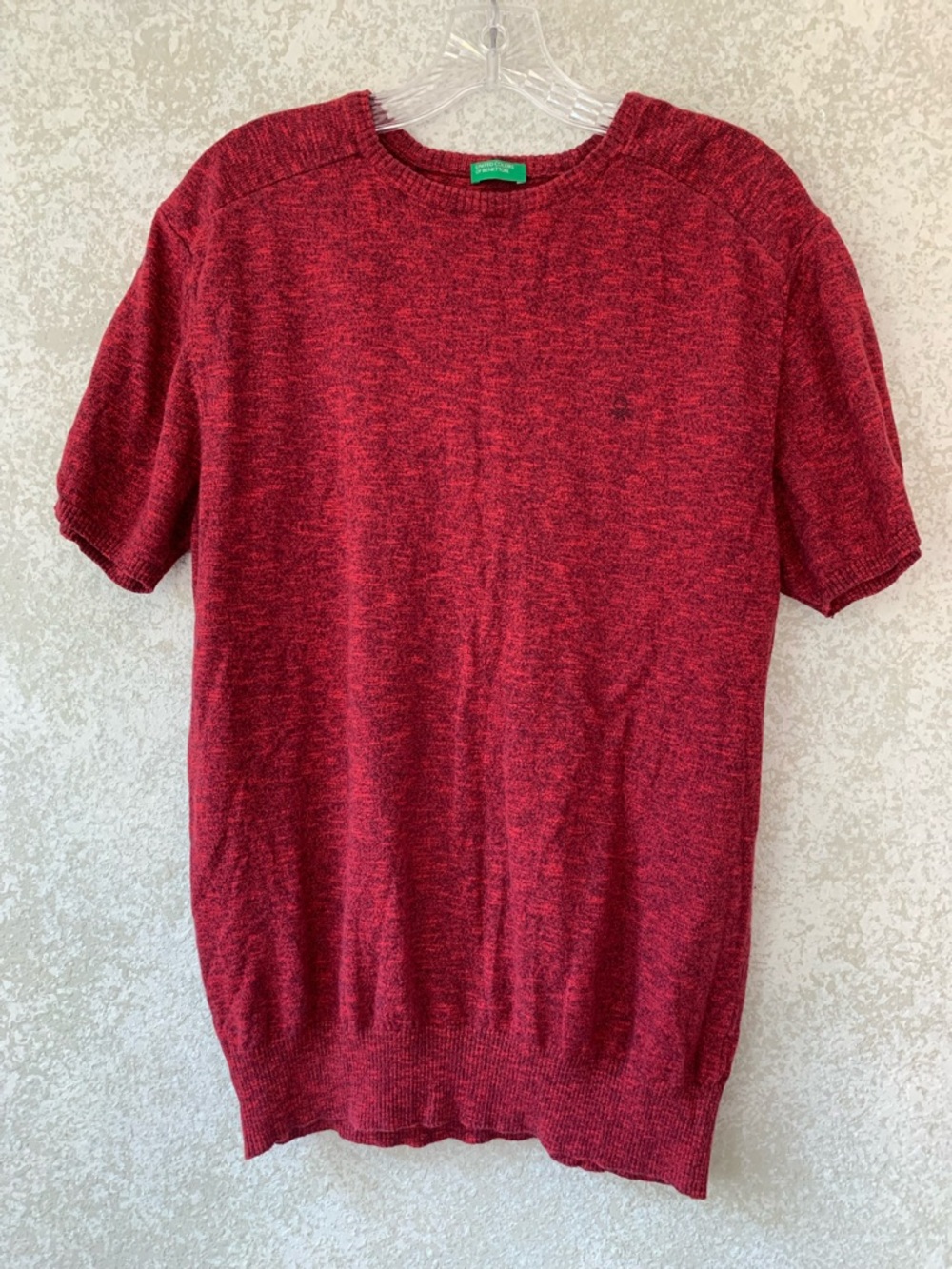 United Colors of Benetton Red Marl Cotton Short Sleeve Sweater Crew Neck Mens L
